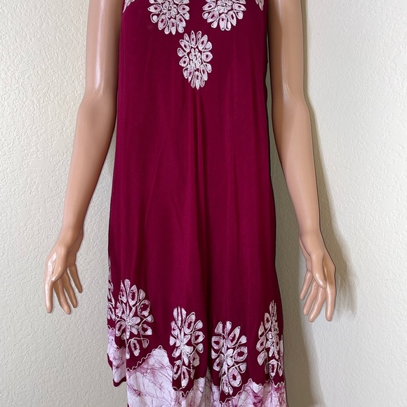 ASHA brand dress asymmetrical loose fitting dress maroon embroidered SZ LG - Picture 6 of 11